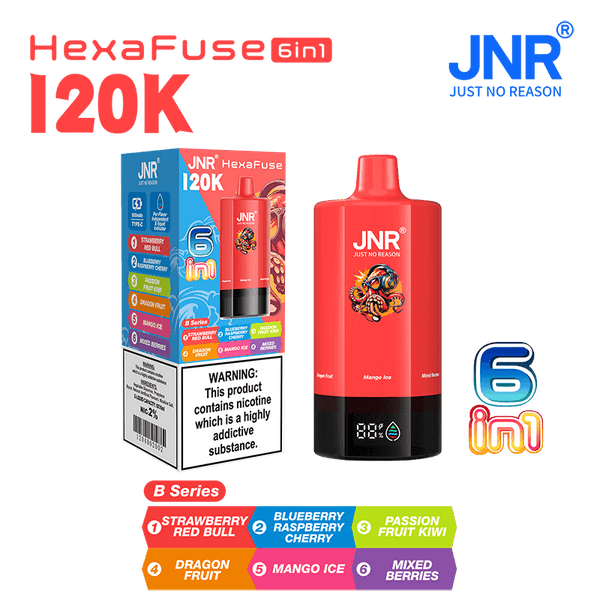 fuse disposable vape JNR HexaFuse 120000 Puffs 6in1 120K E-cigarettes Vapepenkit Vaporesso Nano 3: Adult premade weed packaging Flavor:Clear Sapphire